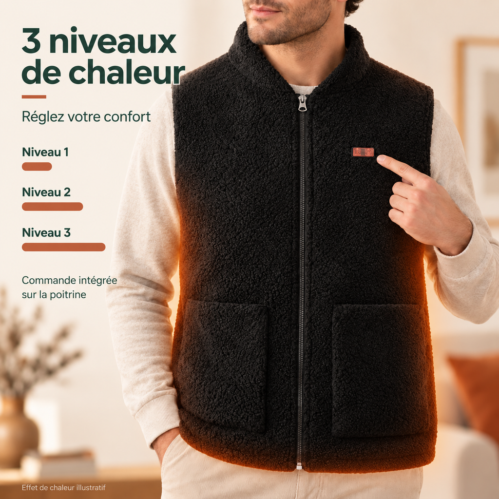 Gilet Chauffant Polaire Homme – Sans Manches, 3 Niveaux de Chaleur, USB | Aguavena