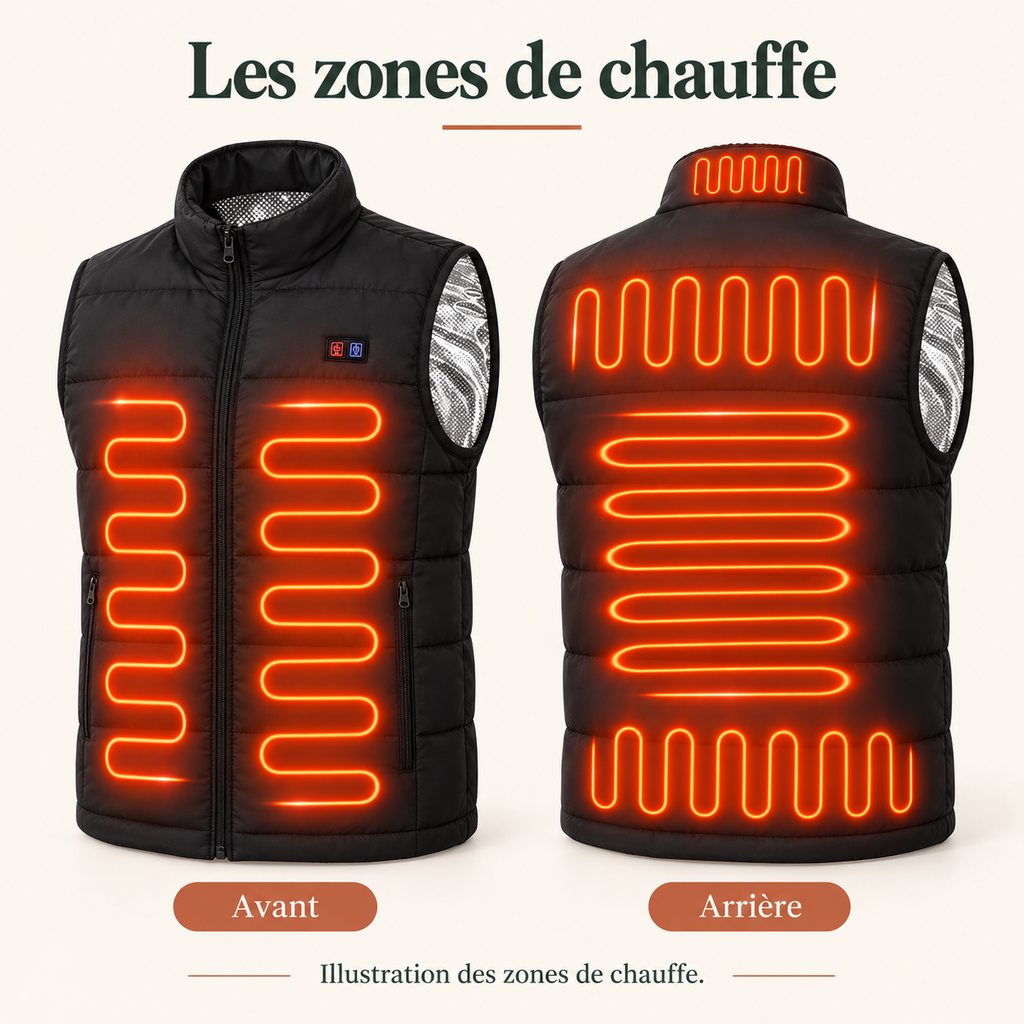 Gilet Chauffant Matelassé Homme et Femme – 9 Zones, 3 Niveaux de Chaleur, USB | Aguavena
