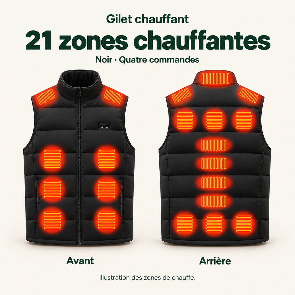 Gilet Chauffant Électrique Homme et Femme – Veste Sans Manches USB, 3 Niveaux de Chaleur | Aguavena
