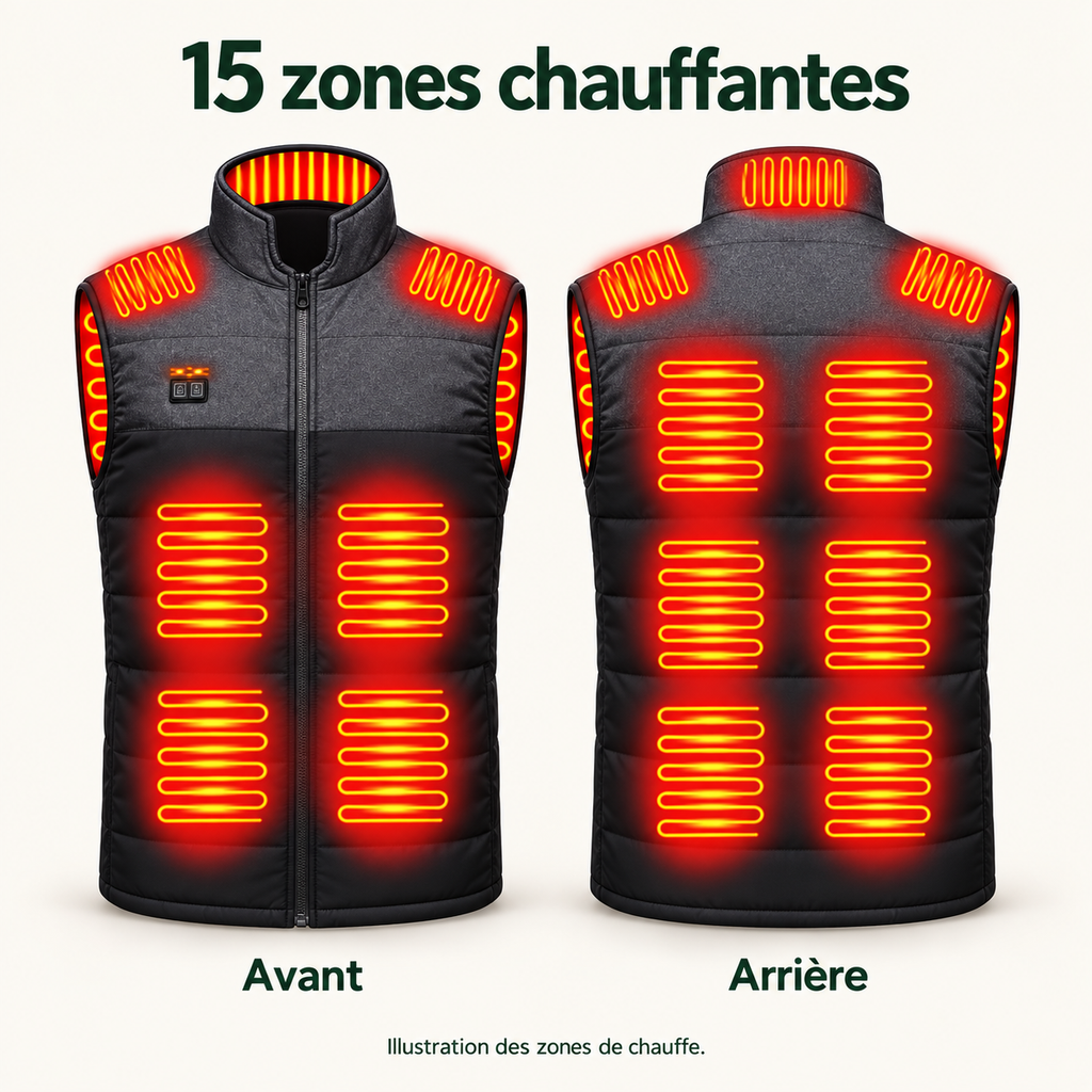 Gilet Chauffant Électrique Homme et Femme – 15 ou 21 Zones, Veste Sans Manches USB | Aguavena