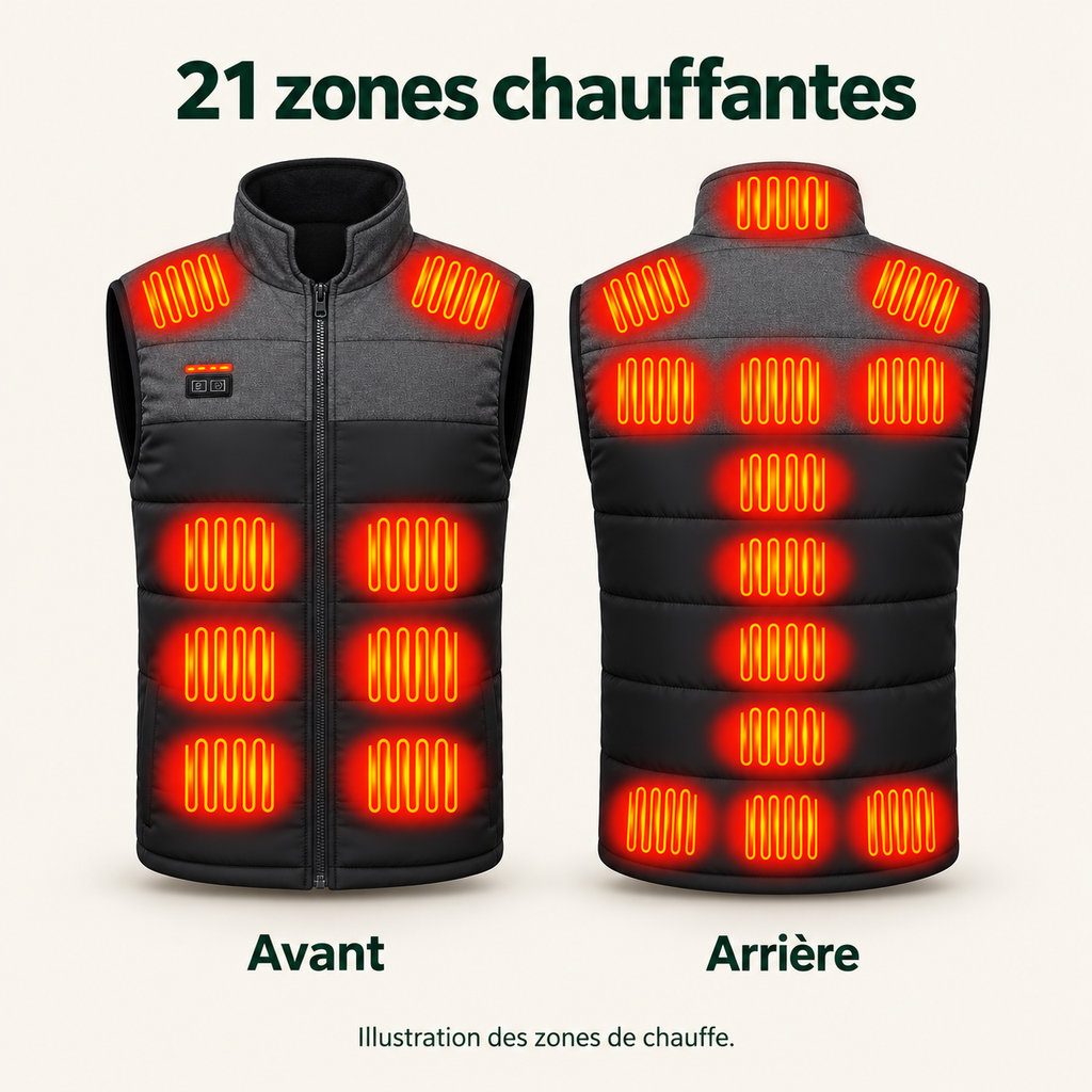 Gilet Chauffant Électrique Homme et Femme – 15 ou 21 Zones, Veste Sans Manches USB | Aguavena
