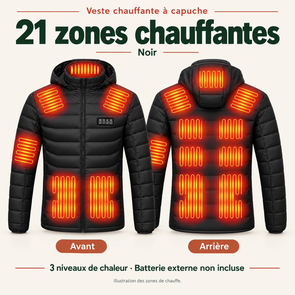 Veste Chauffante Homme et Femme USB – Doudoune d’Hiver à 9 ou 21 Zones | Aguavena