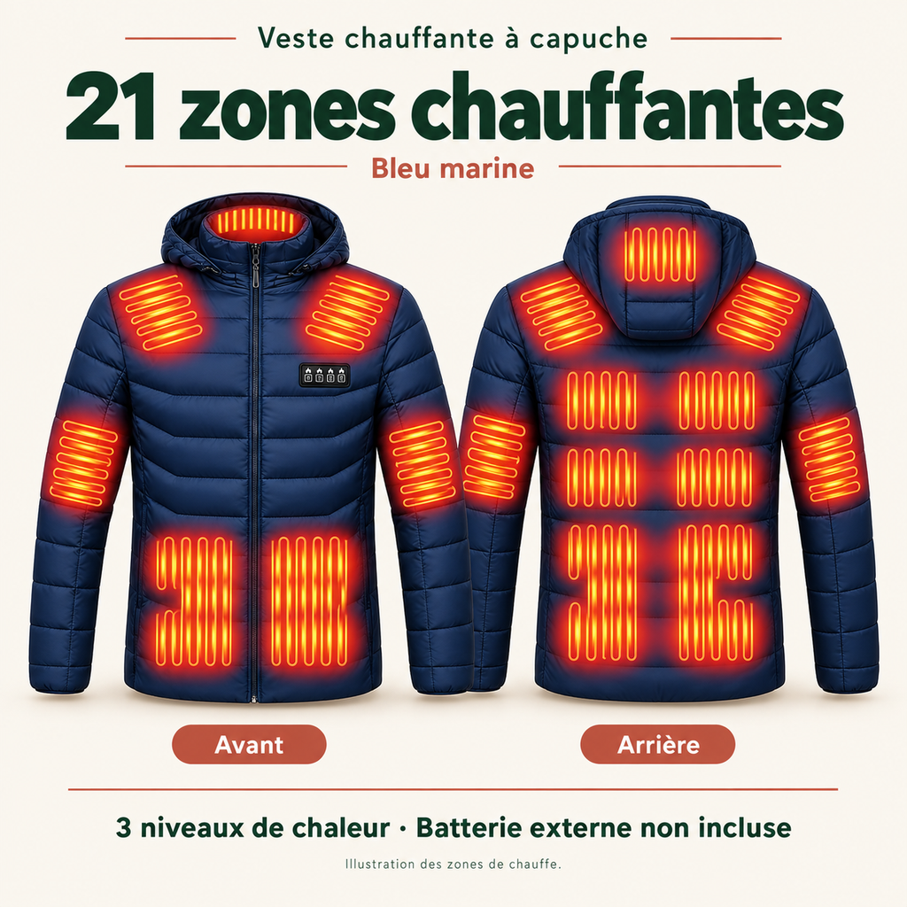 Veste Chauffante Homme et Femme USB – Doudoune d’Hiver à 9 ou 21 Zones | Aguavena