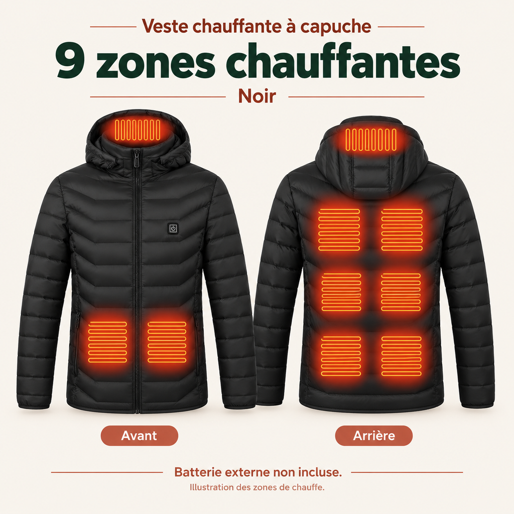 Veste Chauffante Électrique Unisexe USB – Chauffage Multizone Jusqu’à 26 Zones pour l’Hiver | Aguavena
