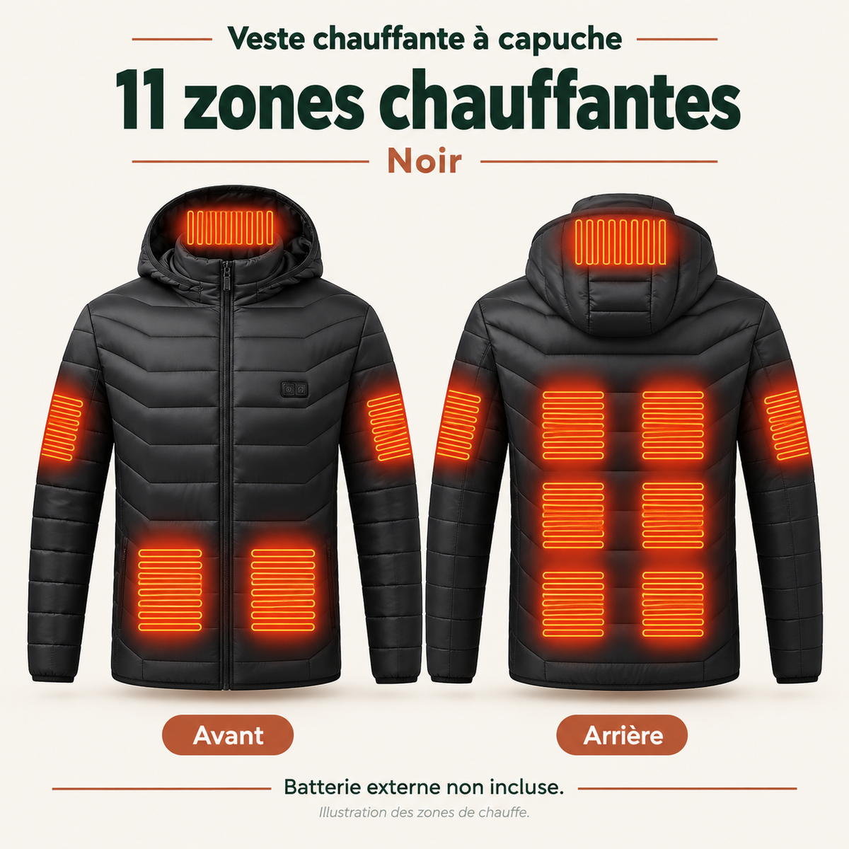 Veste Chauffante Électrique Unisexe USB – Chauffage Multizone Jusqu’à 26 Zones pour l’Hiver | Aguavena