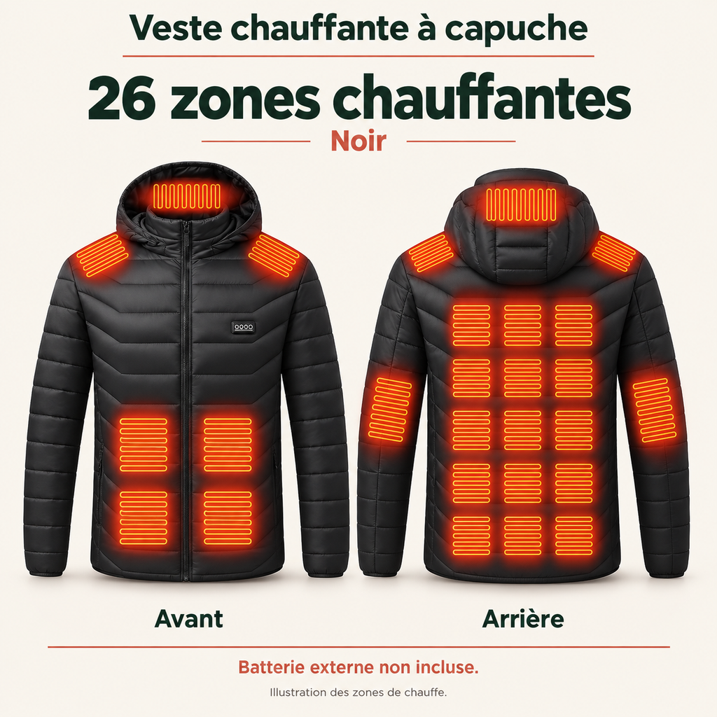 Veste Chauffante Électrique Unisexe USB – Chauffage Multizone Jusqu’à 26 Zones pour l’Hiver | Aguavena