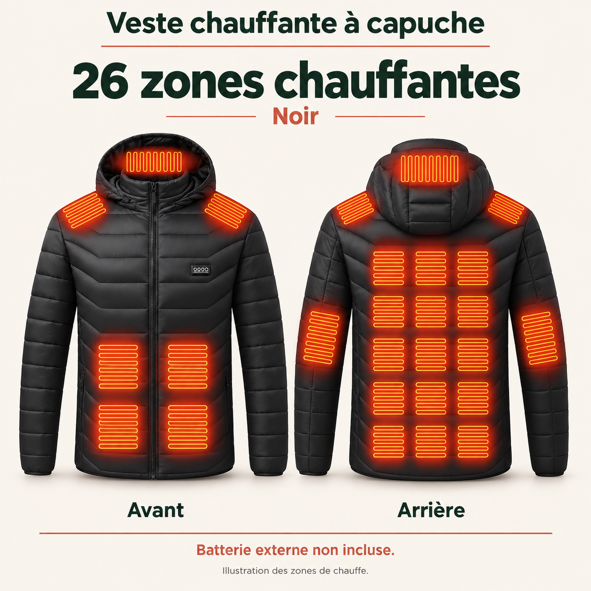 Veste Chauffante Électrique Unisexe USB – Chauffage Multizone Jusqu’à 26 Zones pour l’Hiver | Aguavena