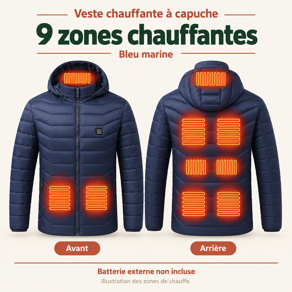 Veste Chauffante Électrique Unisexe USB – Chauffage Multizone Jusqu’à 26 Zones pour l’Hiver | Aguavena