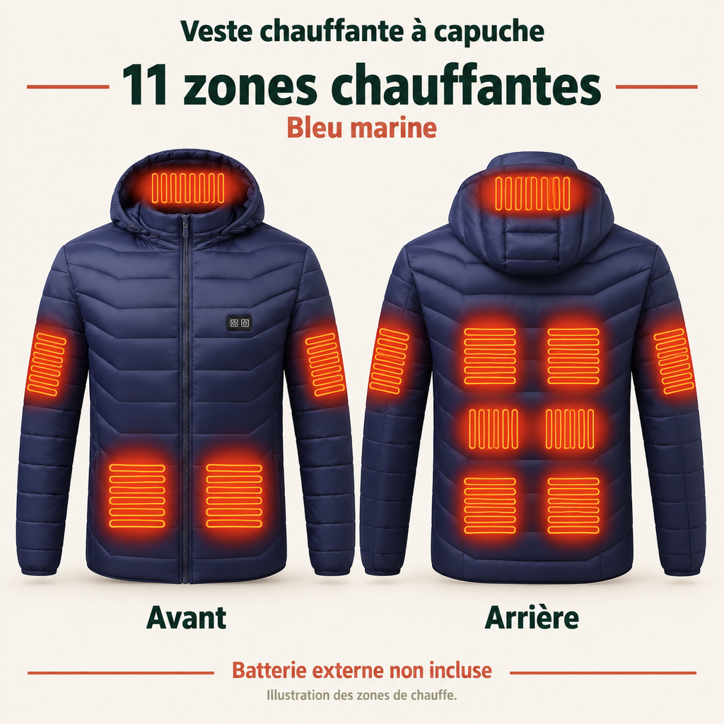 Veste Chauffante Électrique Unisexe USB – Chauffage Multizone Jusqu’à 26 Zones pour l’Hiver | Aguavena