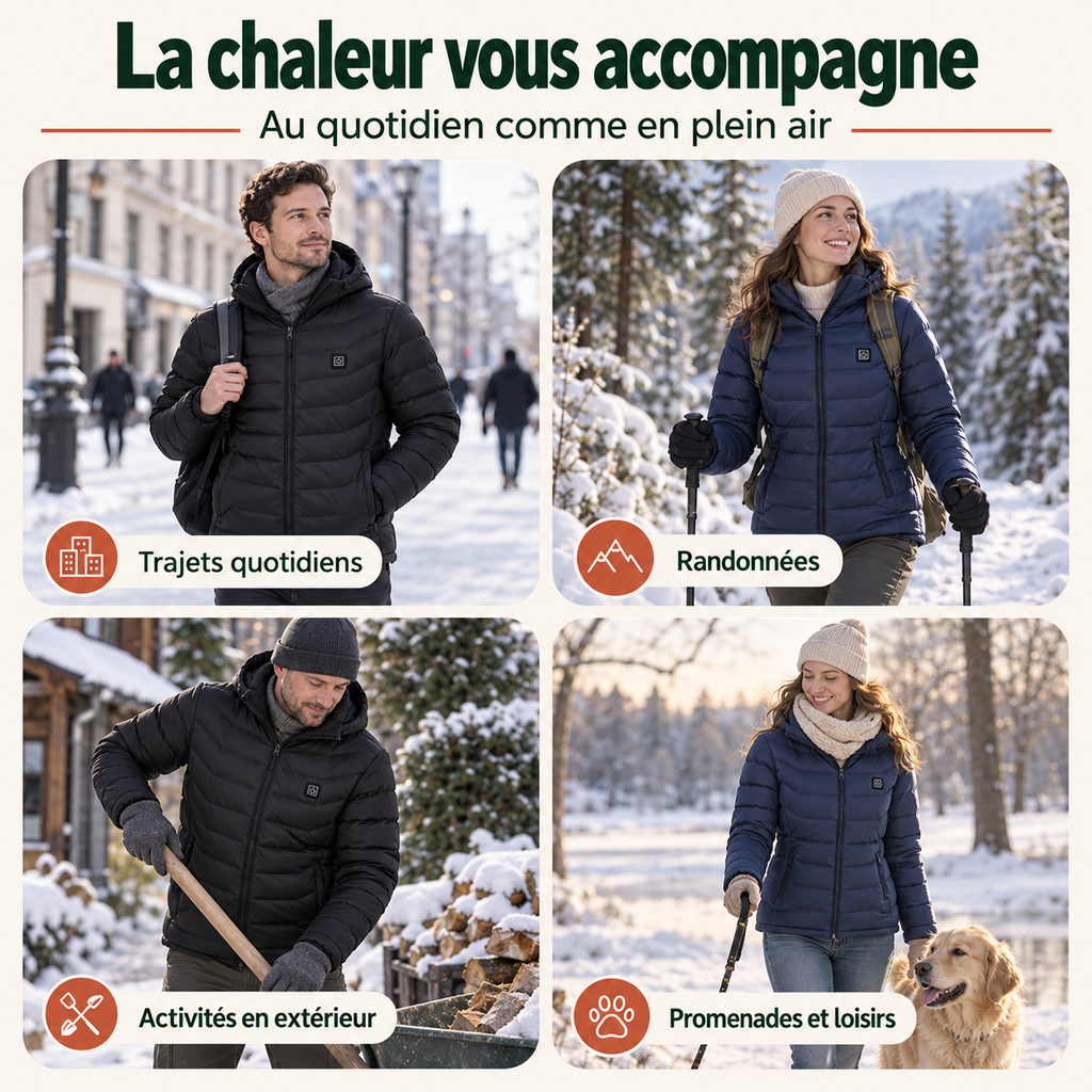 Veste Chauffante Électrique Unisexe USB – Chauffage Multizone Jusqu’à 26 Zones pour l’Hiver | Aguavena