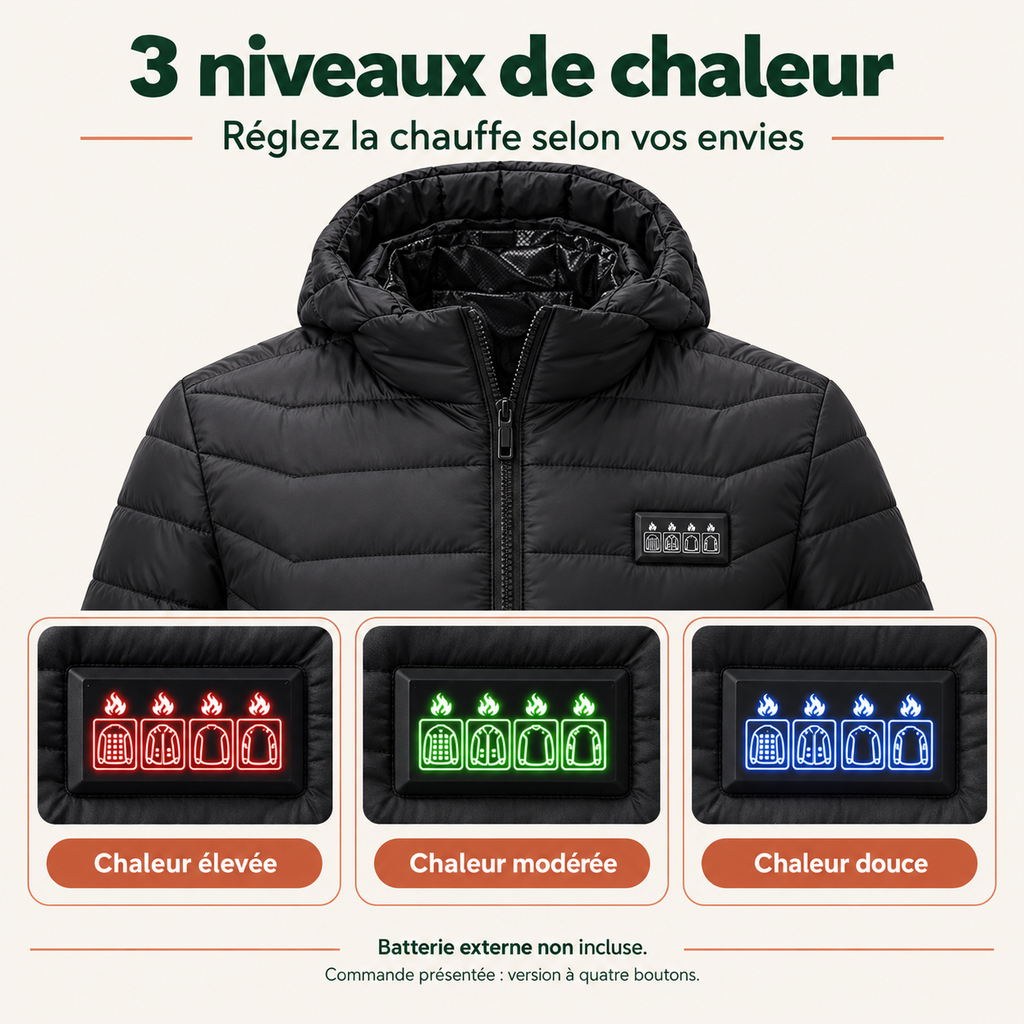 Veste Chauffante Électrique Unisexe USB – Chauffage Multizone Jusqu’à 26 Zones pour l’Hiver | Aguavena
