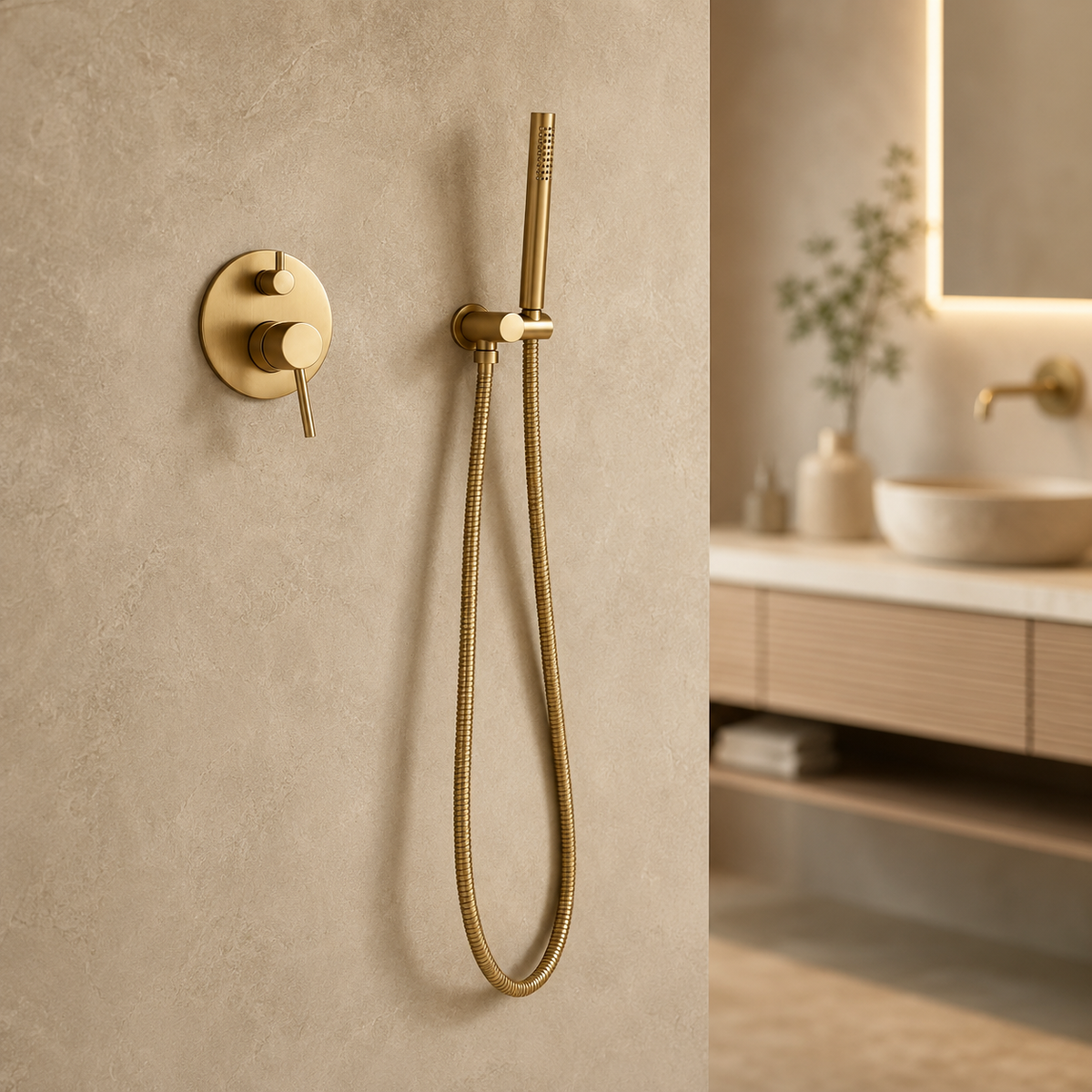 Colonne de Douche Or Brossé – Ensemble Douche Design avec Pommeau Pluie et Douchette