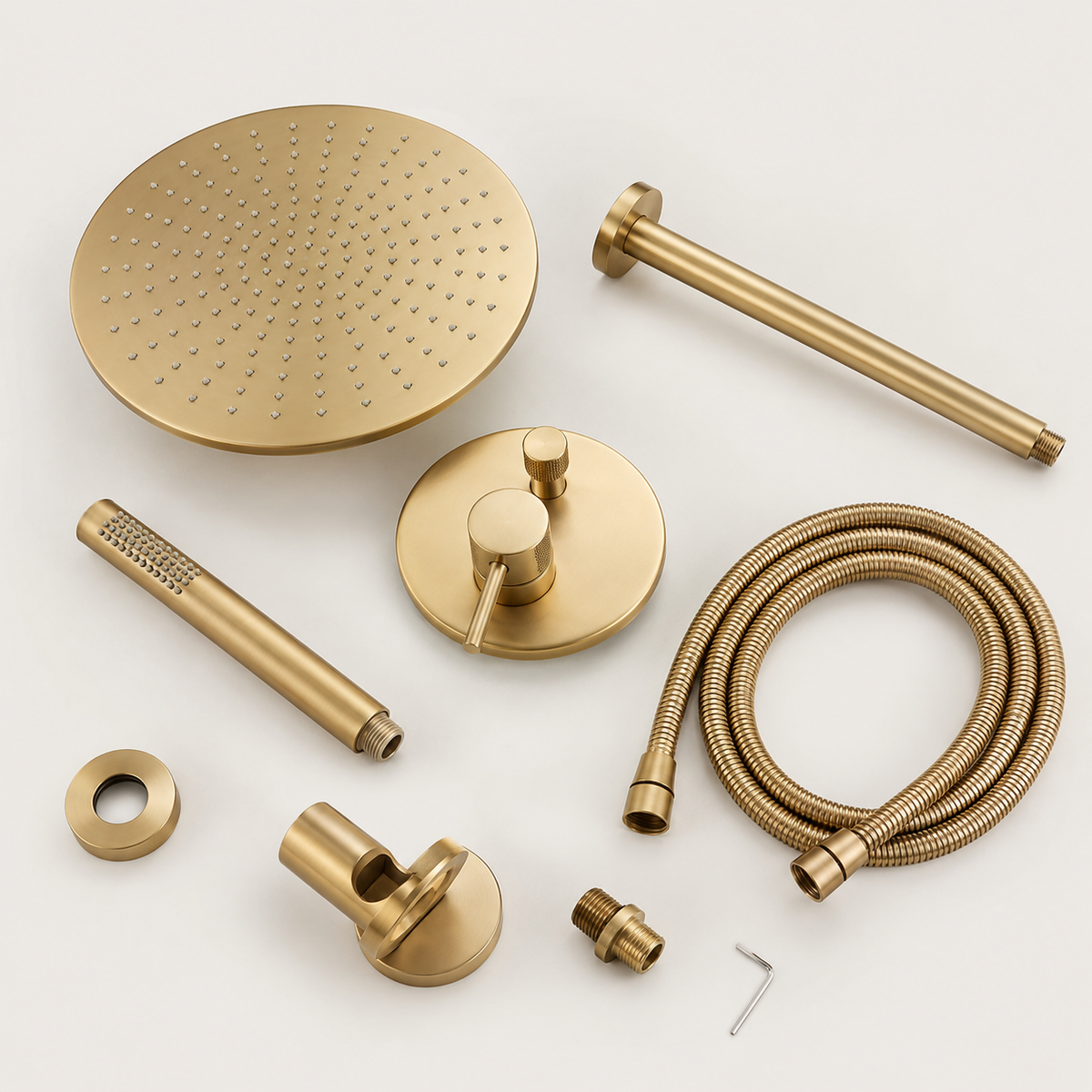 Colonne de Douche Or Brossé – Ensemble Douche Design avec Pommeau Pluie et Douchette