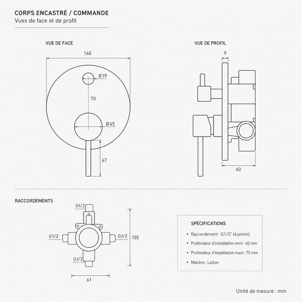 Colonne de Douche Or Brossé – Ensemble Douche Design avec Pommeau Pluie et Douchette