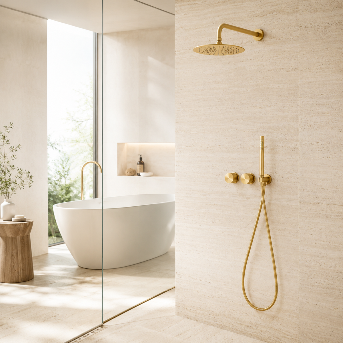 Colonne de Douche Encastrée Or Brossé – Système Douche Design avec Pommeau Pluie et Douchette