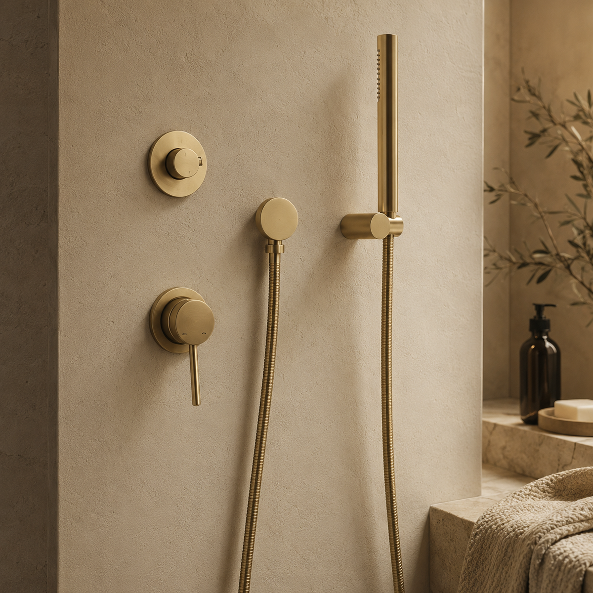 Colonne de Douche Encastrée Or Brossé – Kit Douche Luxe avec Ciel de Pluie et Douchette Design