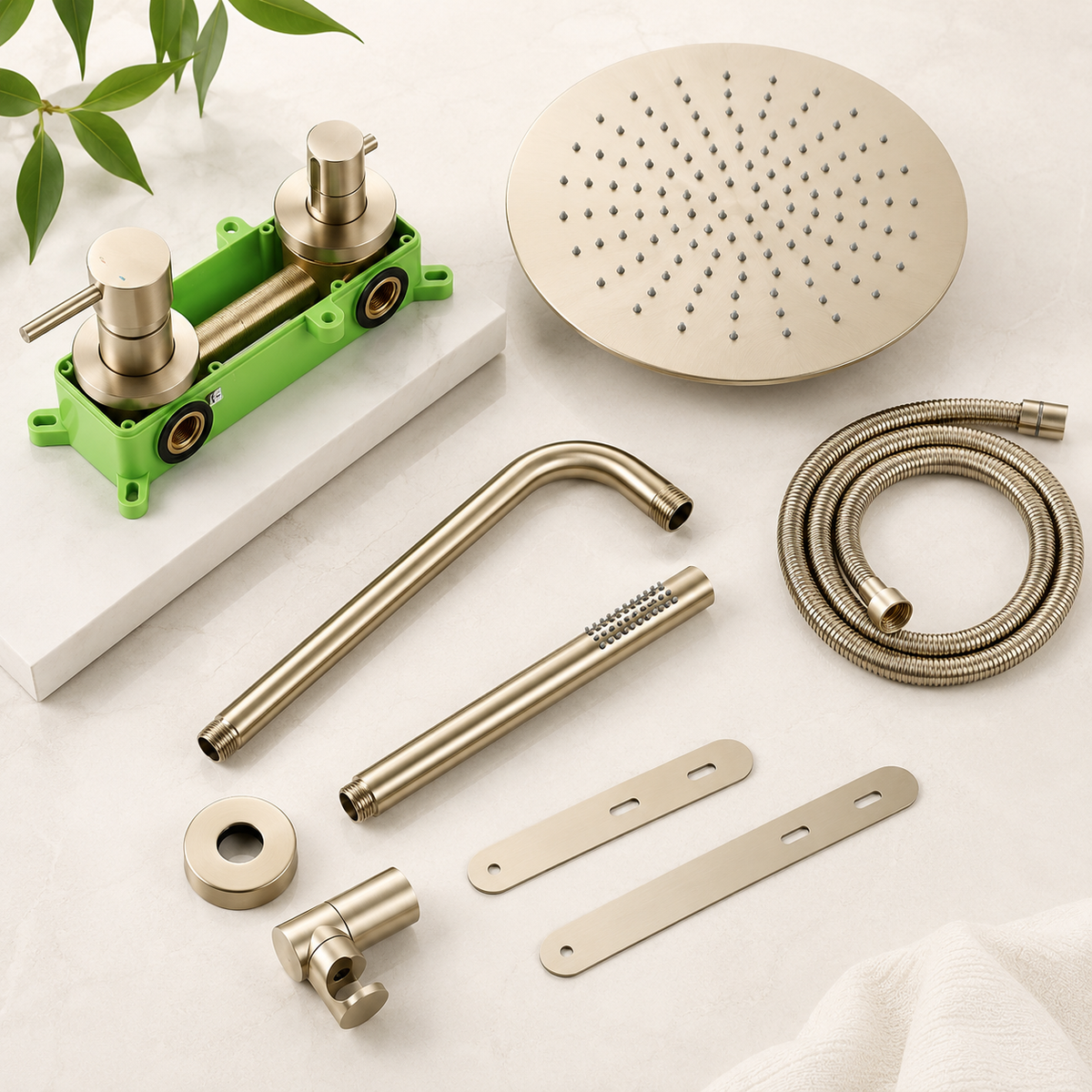 Colonne de Douche Encastrée Or Brossé – Kit Douche Luxe avec Ciel de Pluie et Douchette Design