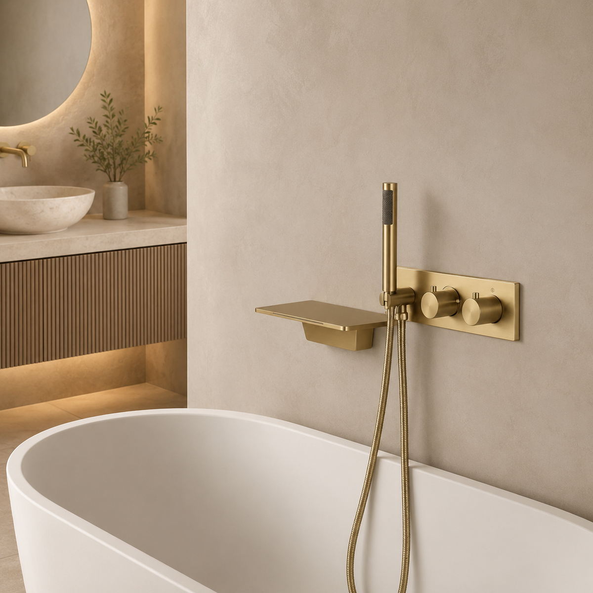 Mitigeur de Bain Thermostatique Or Brossé – Robinetterie Baignoire Luxe avec Contrôle de Température