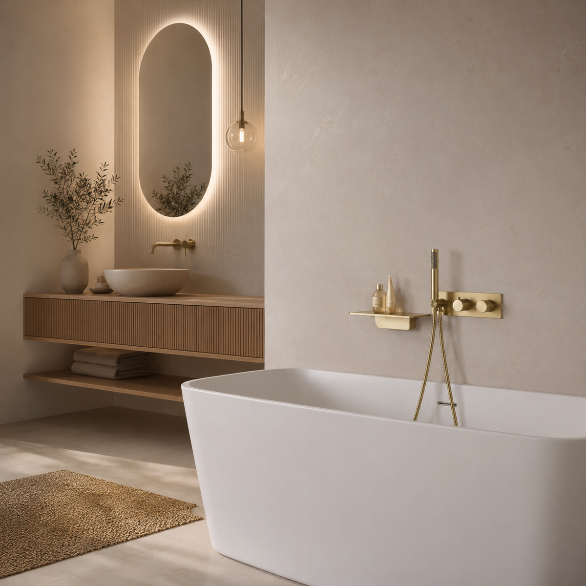 Mitigeur de Bain Thermostatique Or Brossé – Robinetterie Baignoire Luxe avec Contrôle de Température