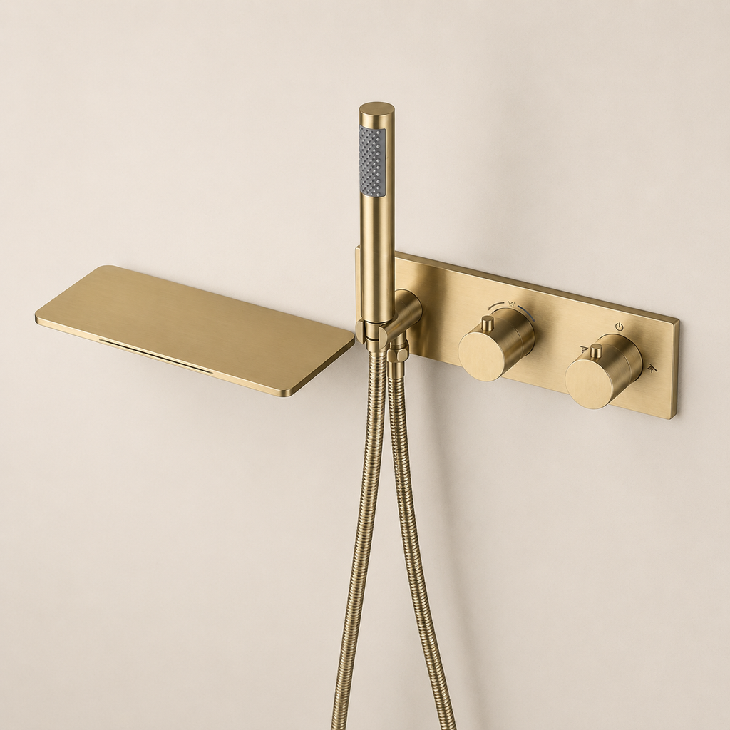 Mitigeur de Bain Thermostatique Or Brossé – Robinetterie Baignoire Luxe avec Contrôle de Température