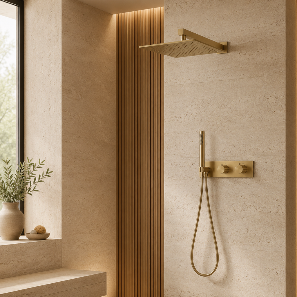 Colonne de Douche Thermostatique Encastrée Or Brossé – Design Premium pour Salle de Bain Moderne