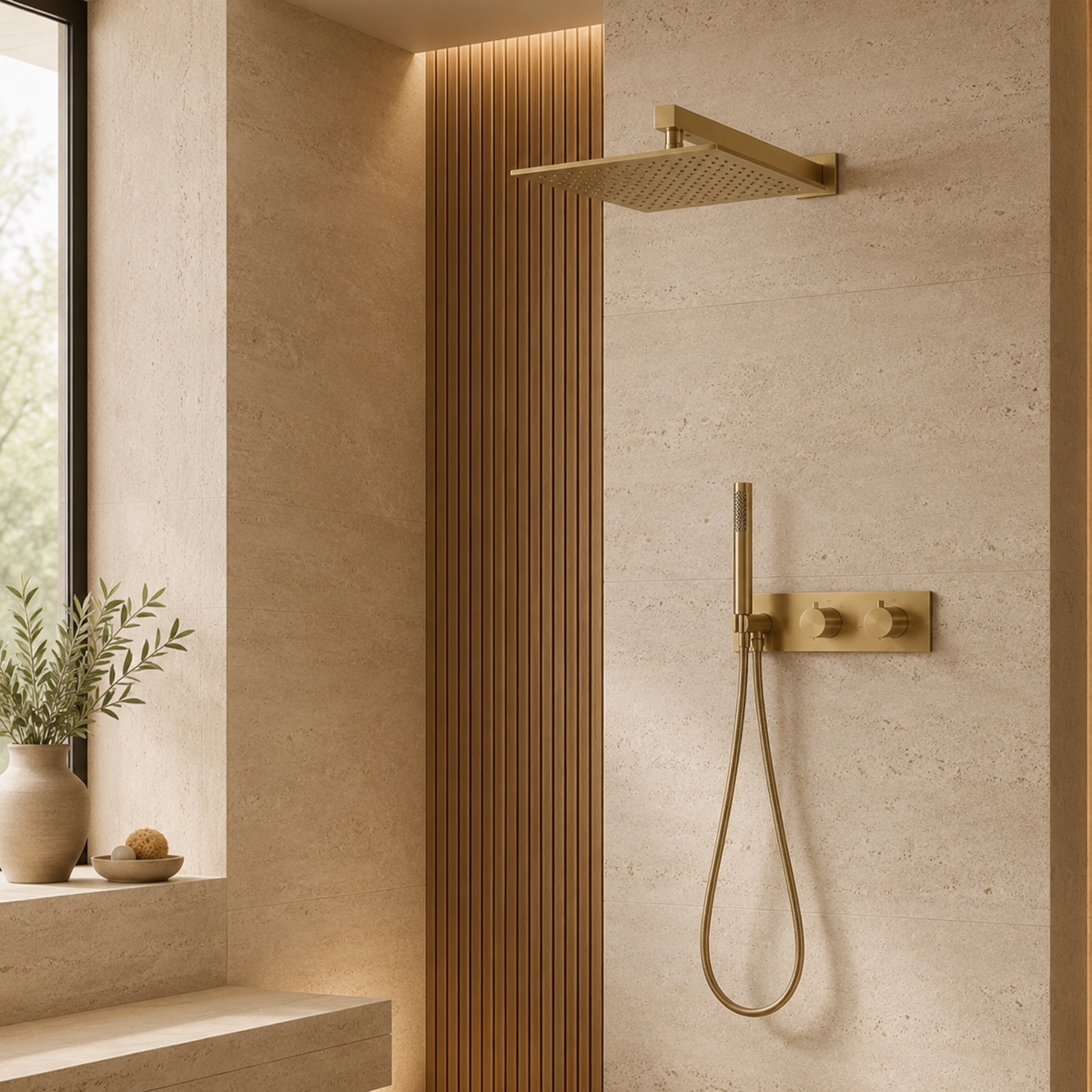 Colonne de Douche Thermostatique Encastrée Or Brossé – Design Premium pour Salle de Bain Moderne