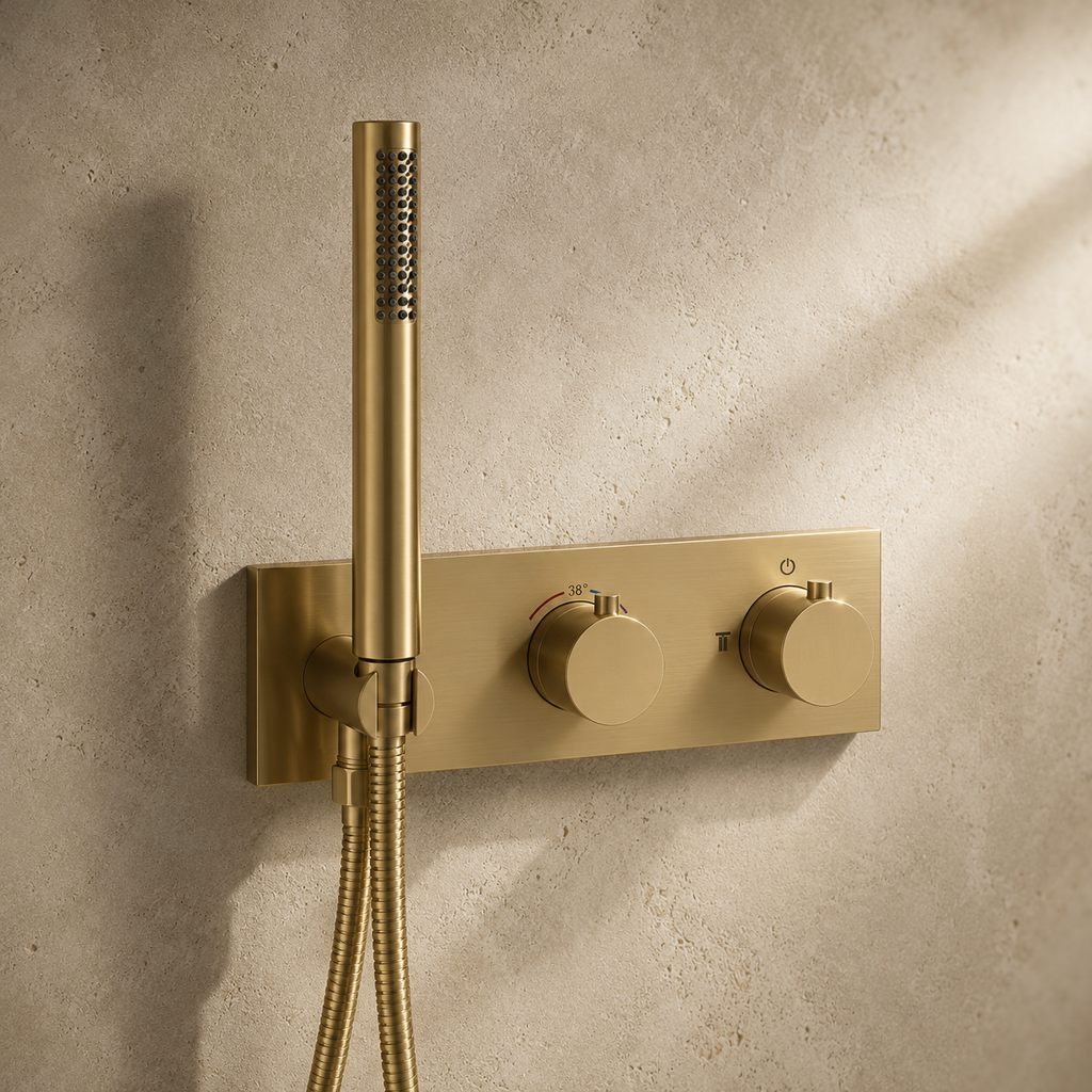 Colonne de Douche Thermostatique Encastrée Or Brossé – Design Premium pour Salle de Bain Moderne