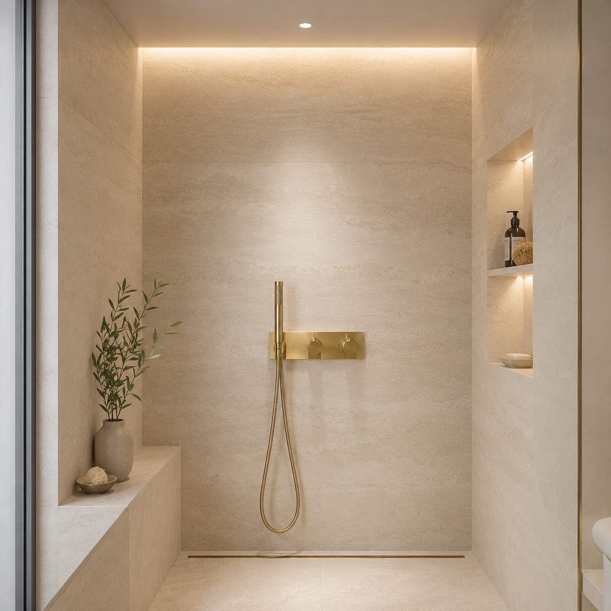 Colonne de Douche Thermostatique Encastrée Or Brossé – Design Premium pour Salle de Bain Moderne
