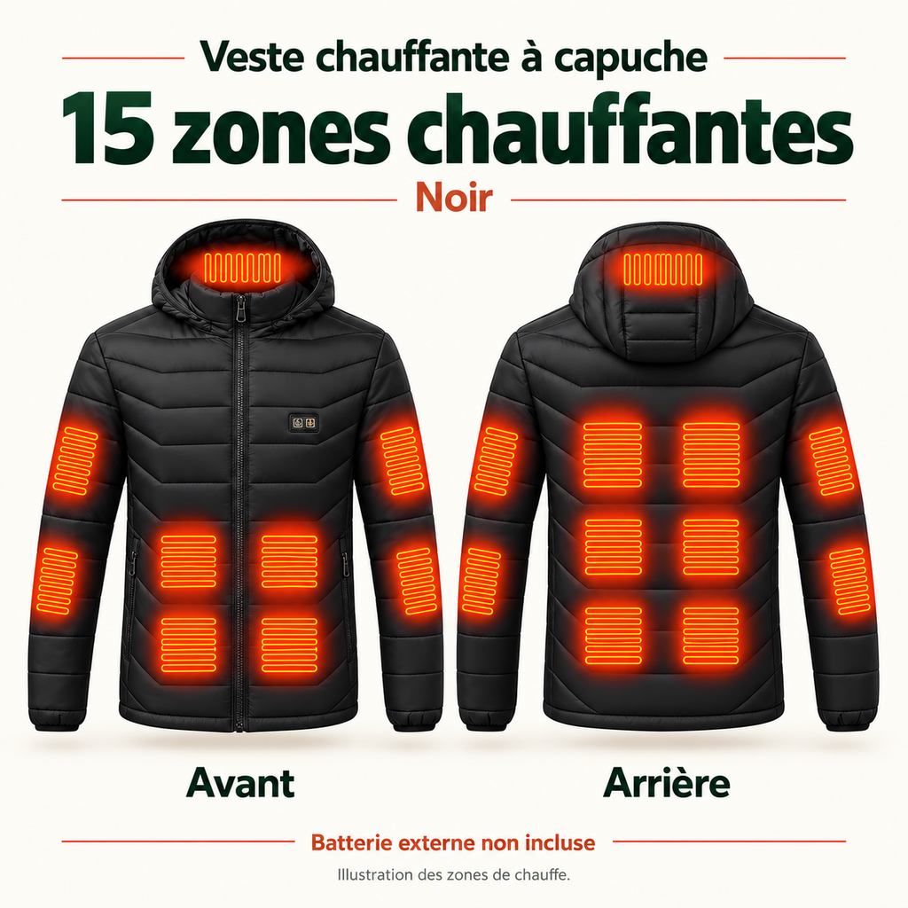 Veste Chauffante Électrique Unisexe USB – Chauffage Multizone Jusqu’à 26 Zones pour l’Hiver | Aguavena