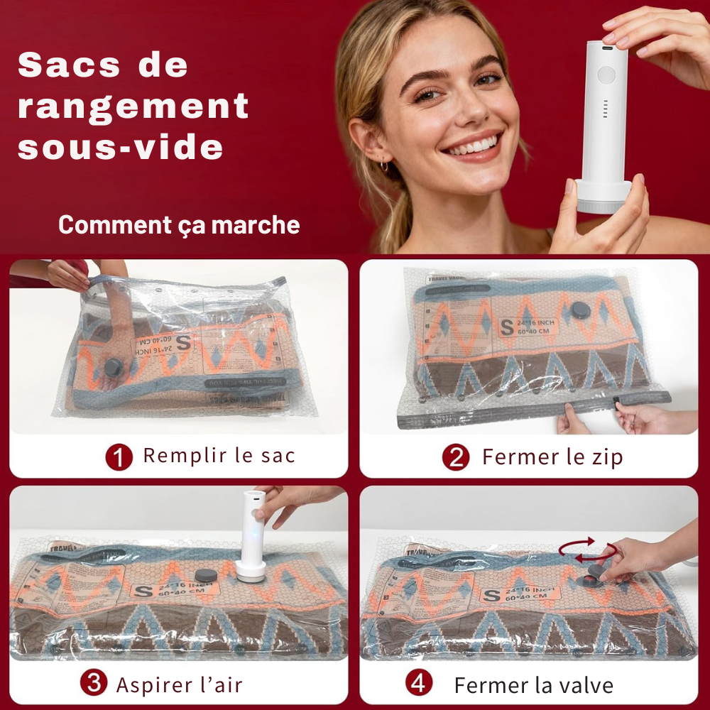 Sacs de rangement sous vide avec pompe — lot de 9 | Aguavena