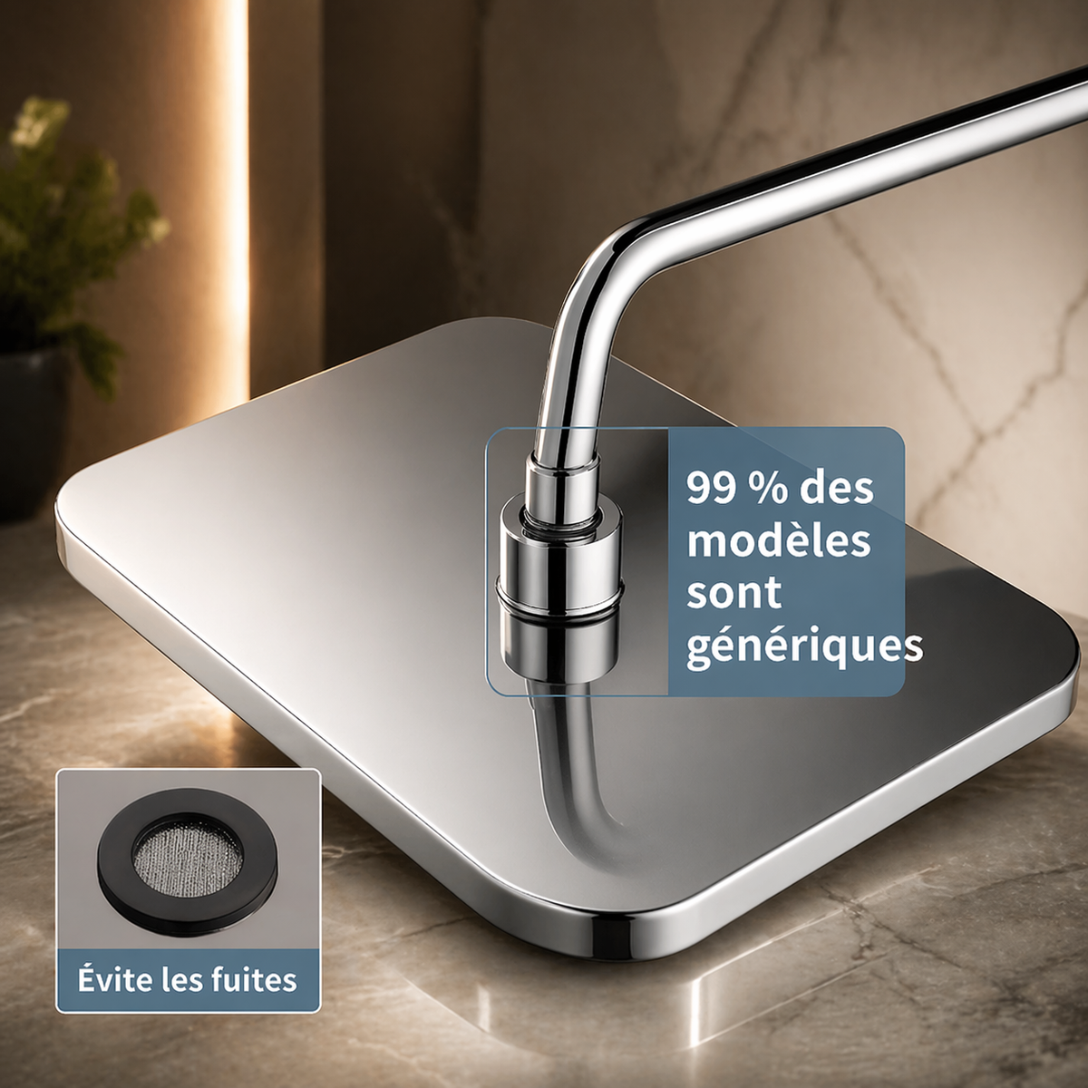 Tête de douche carrée Alba 30x21cm – Jets multiples 360°