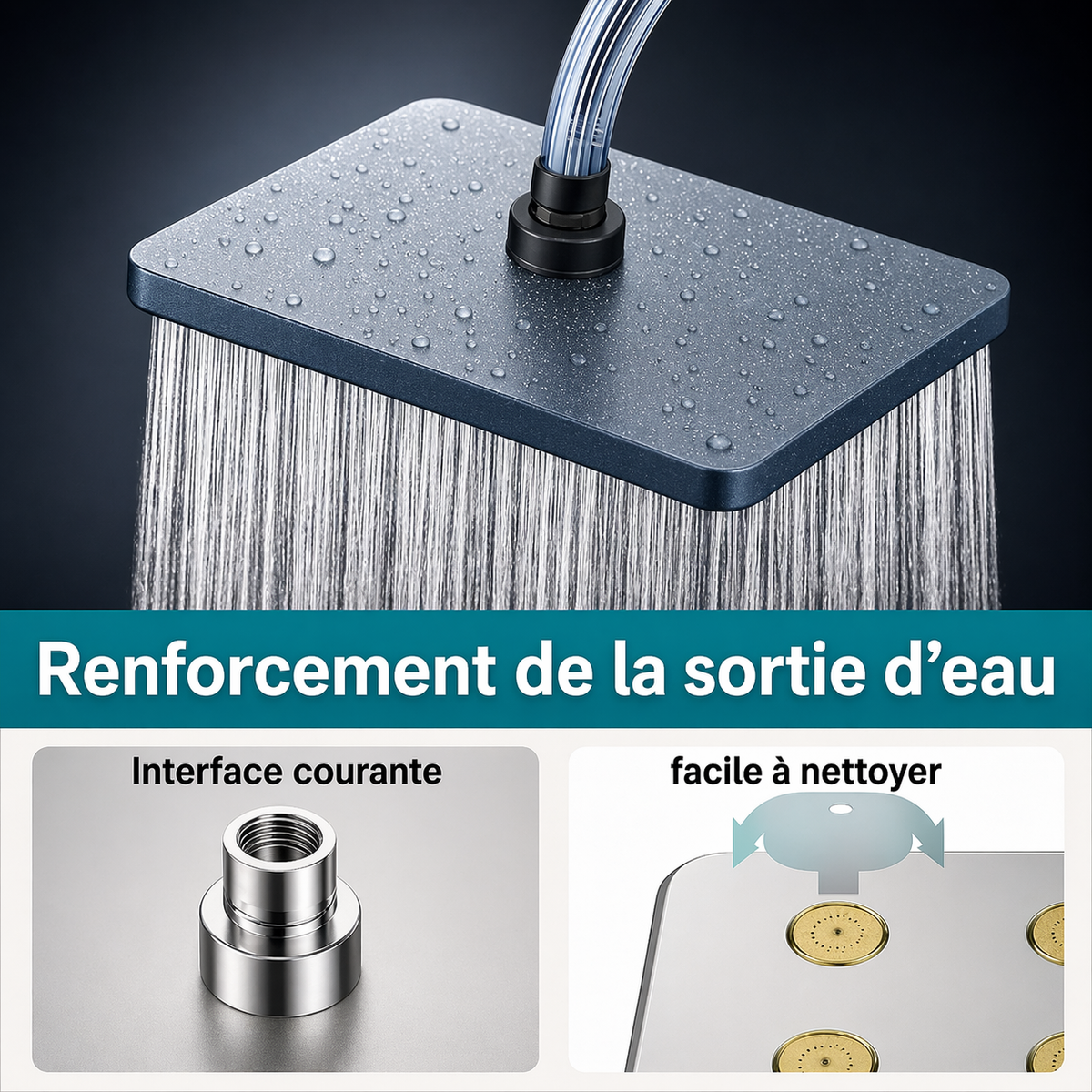 Tête de douche pluie carrée 10 pouces – Réglable 360°
