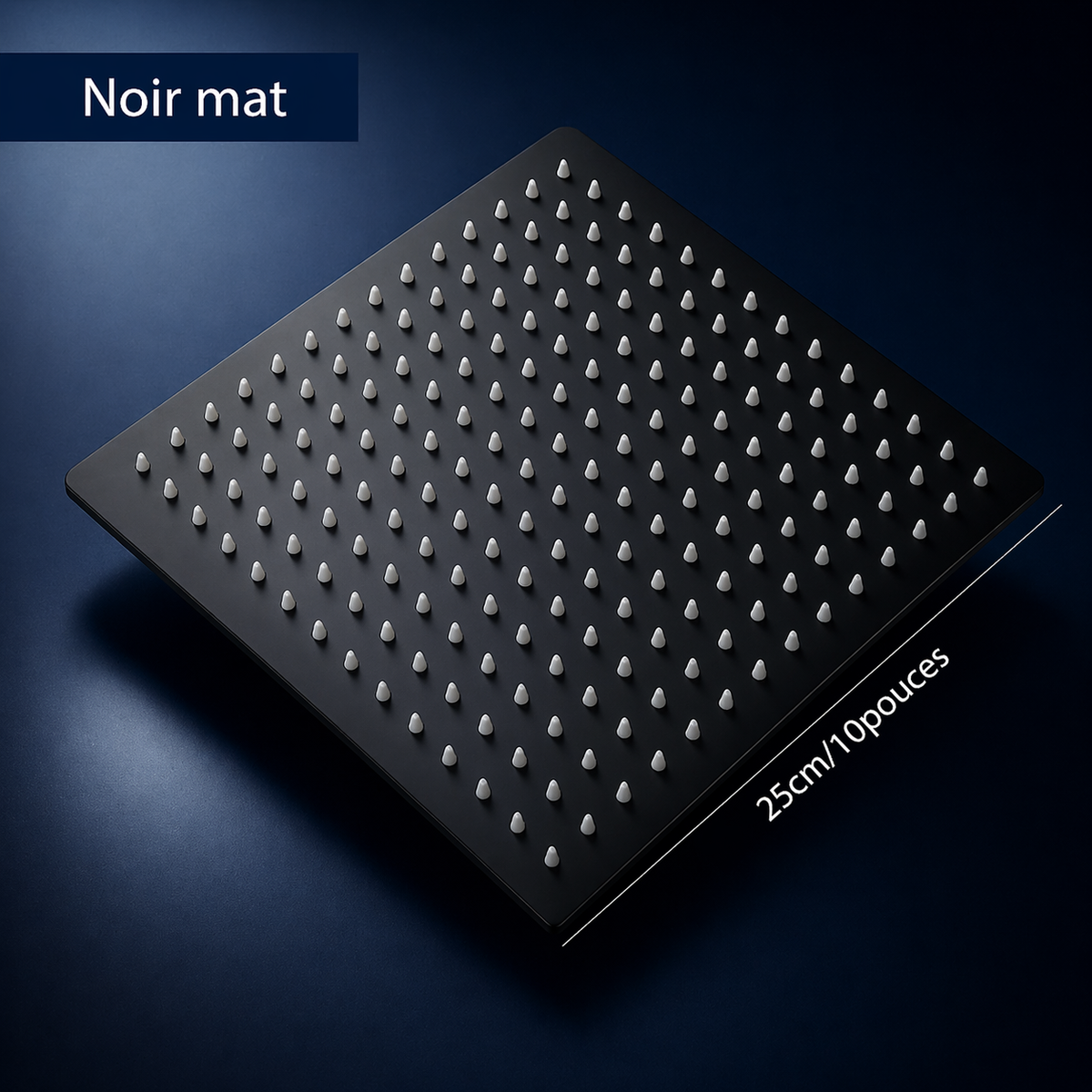 Tête de douche carrée Néro inox 20x20cm – Ultra-fine 2mm