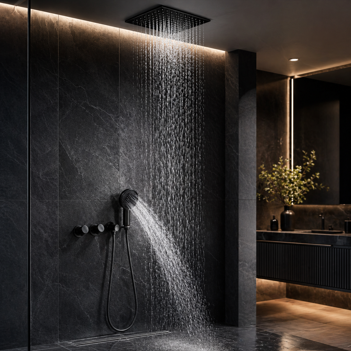 Ensemble douche encastrée murale carrée + douchette