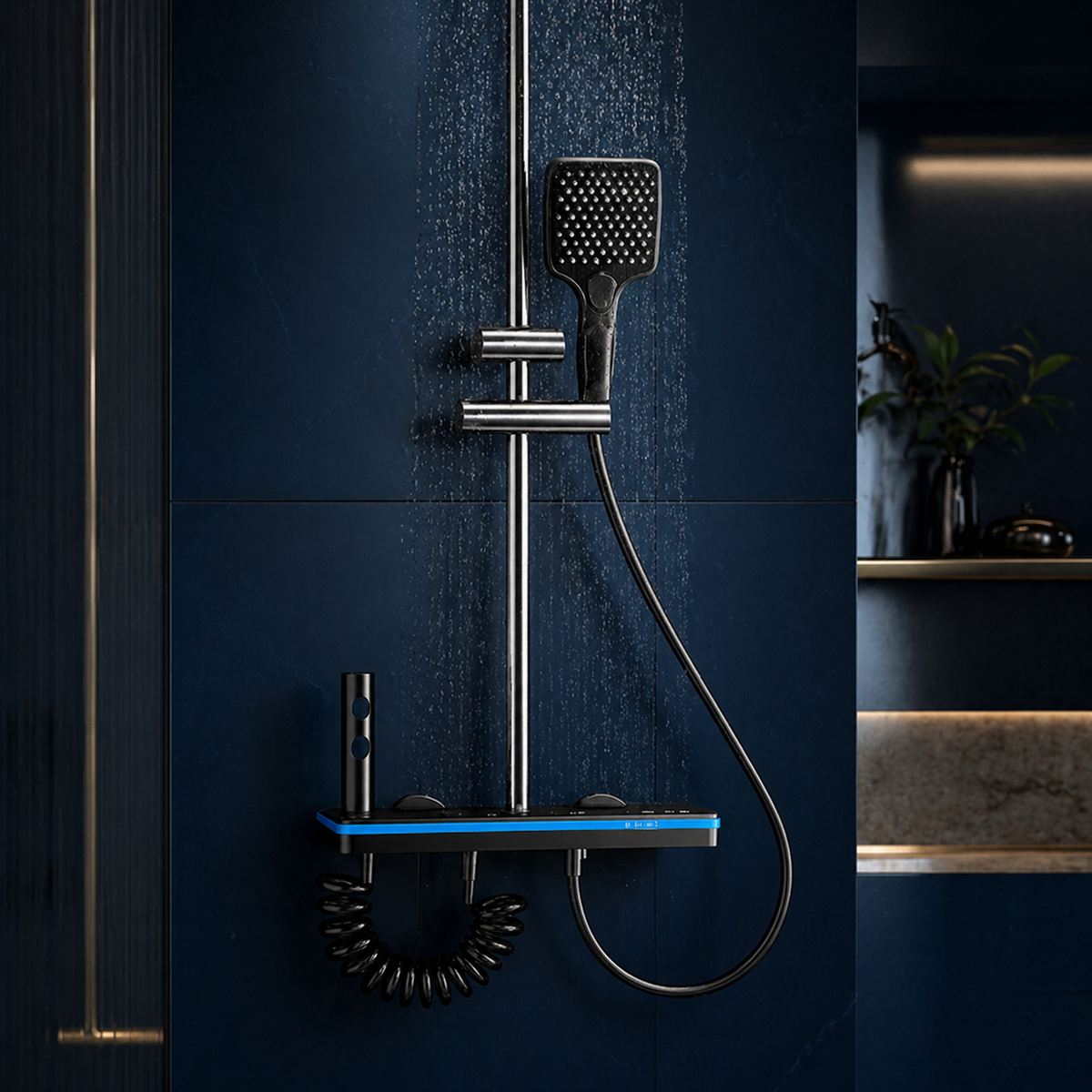 Colonne de douche thermostatique LED – Verre trempé 3 fonctions