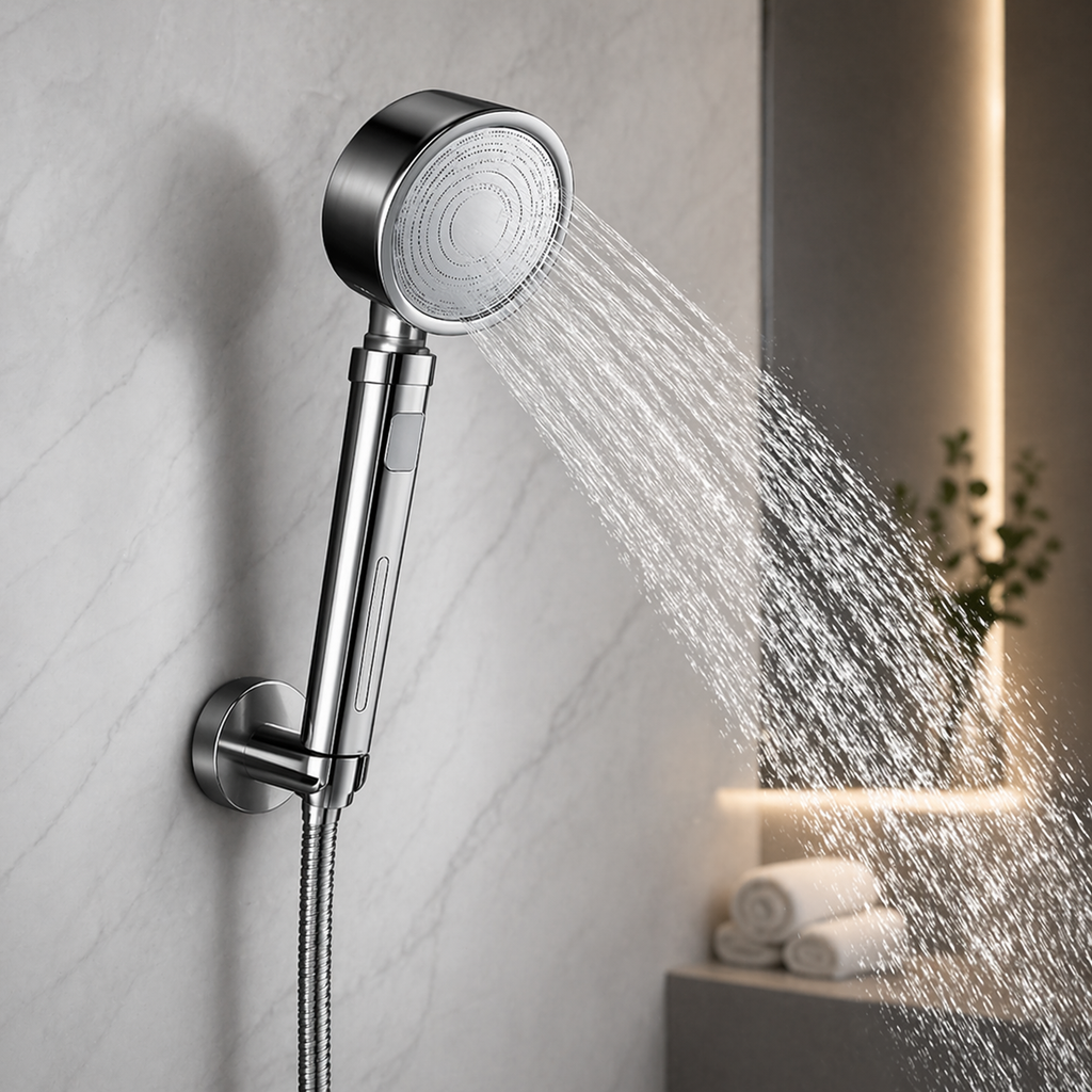 Pommeau de douche inox 304 – Filtre intégré & bouton stop
