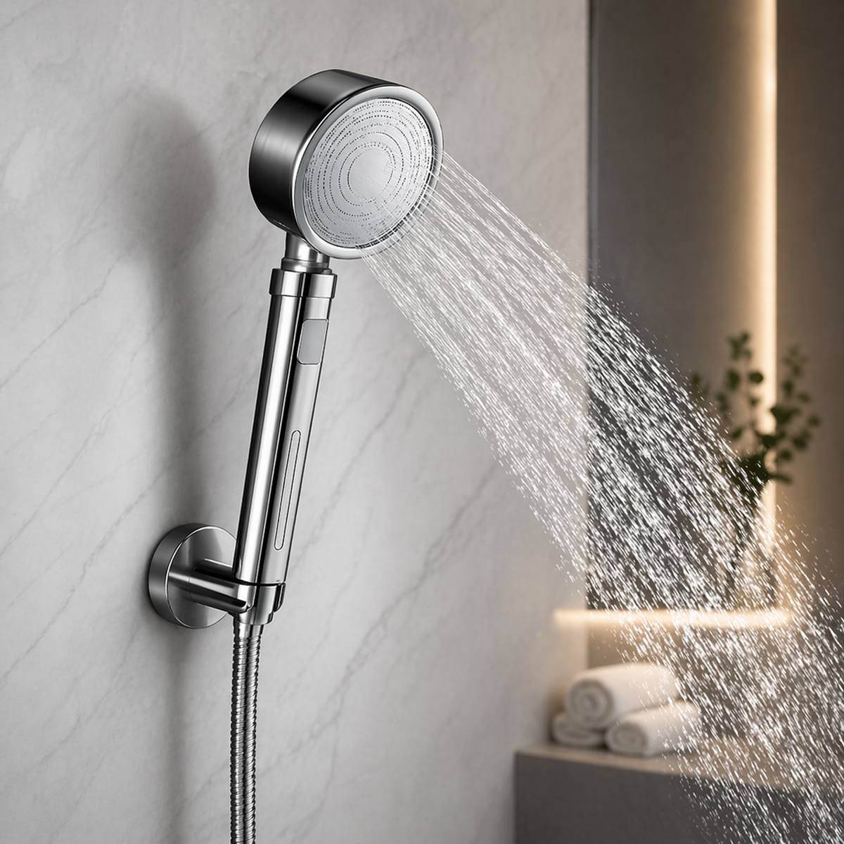 Pommeau de douche inox 304 – Filtre intégré & bouton stop
