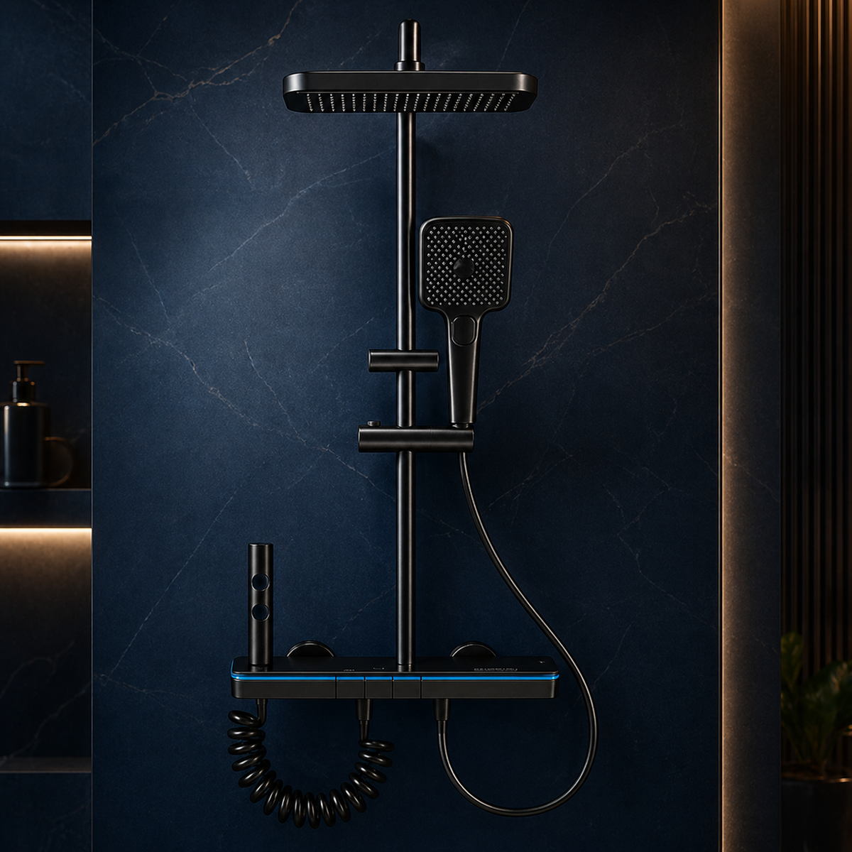Colonne de douche thermostatique LED – Verre trempé 3 fonctions