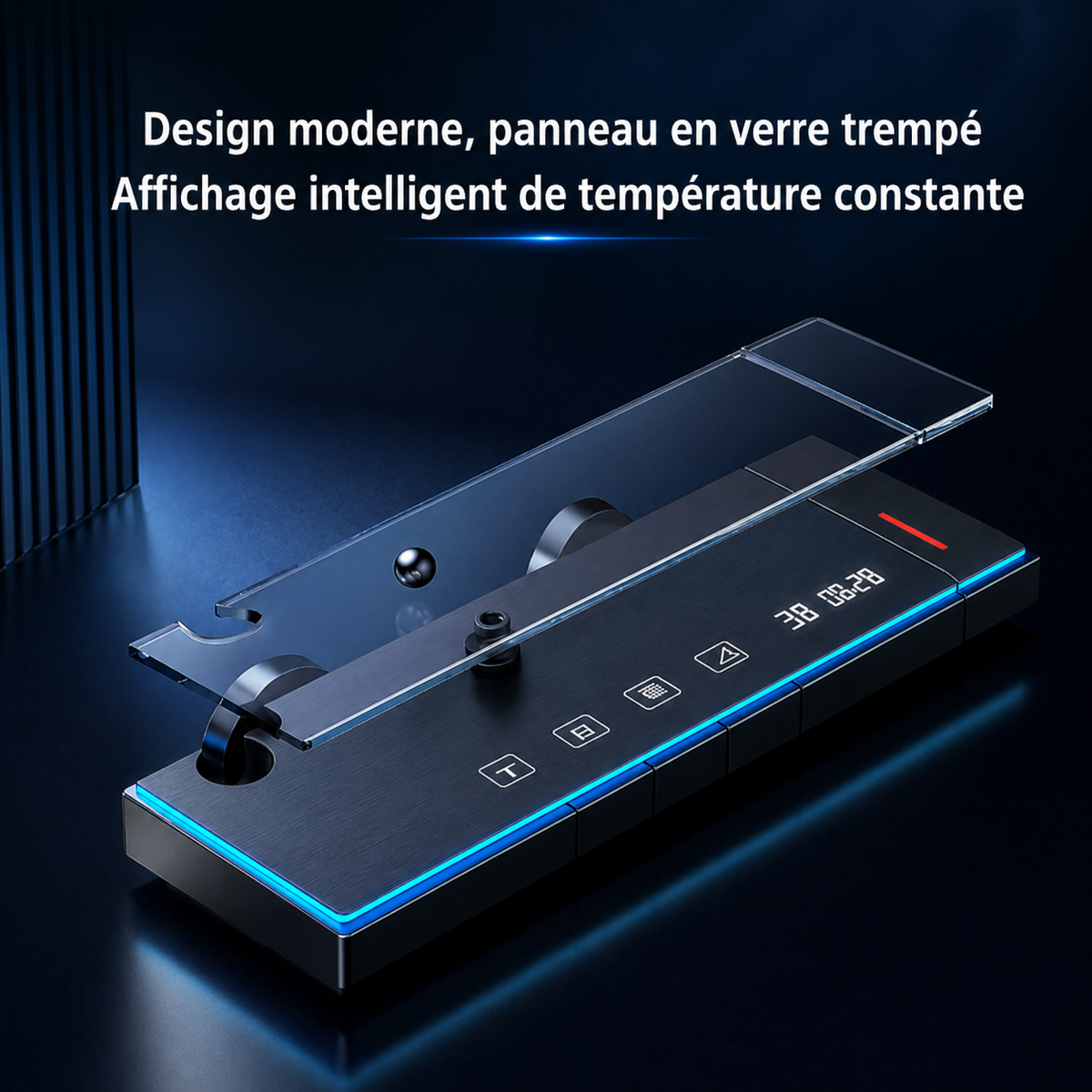 Colonne de douche thermostatique LED – Verre trempé 3 fonctions