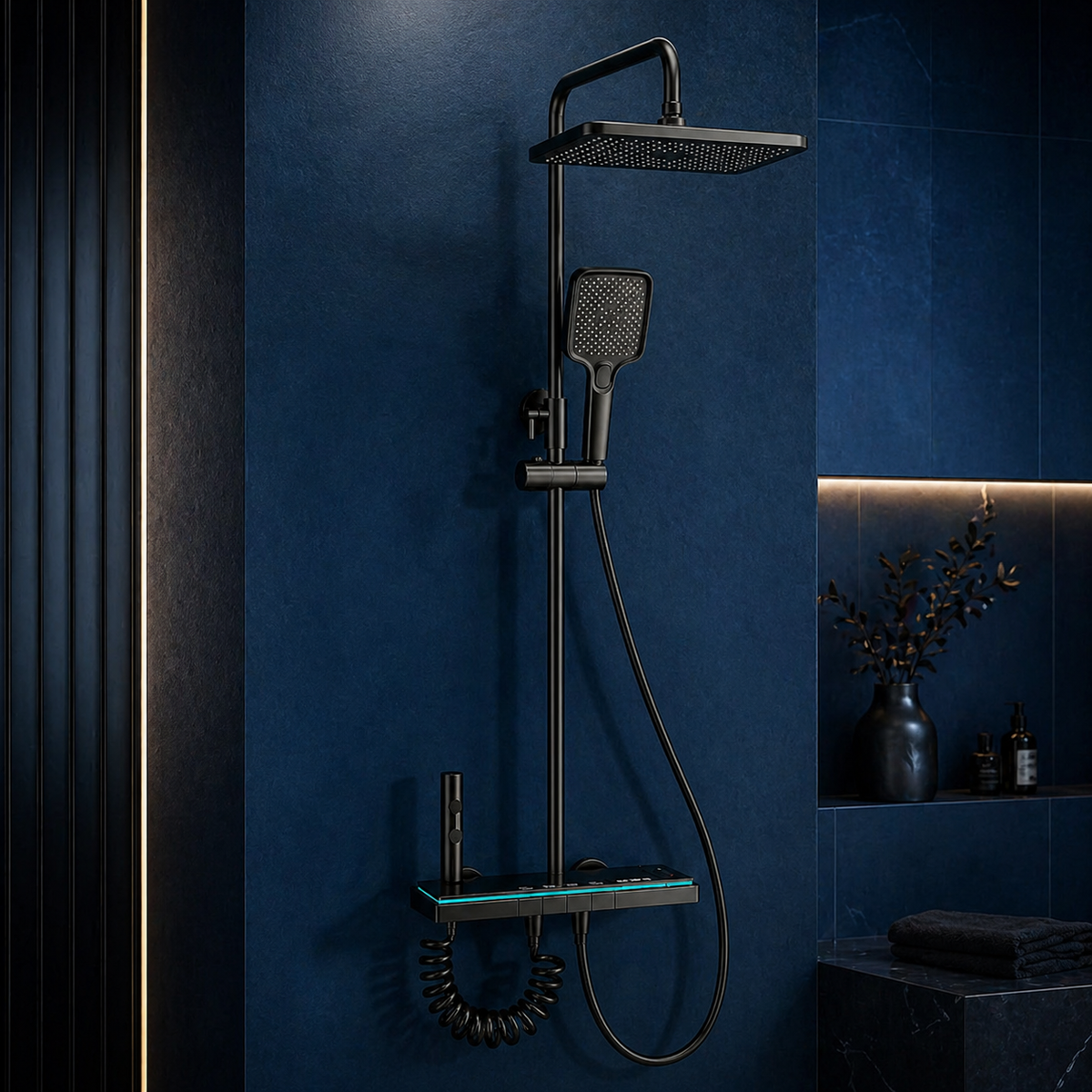 Colonne de douche thermostatique LED – Verre trempé 3 fonctions