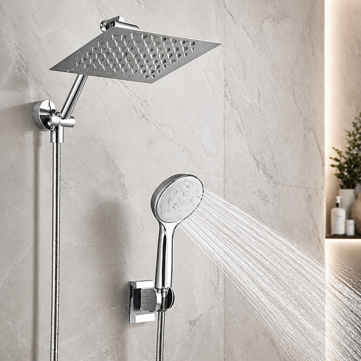 Ensemble douche pluie carrée + douchette à main