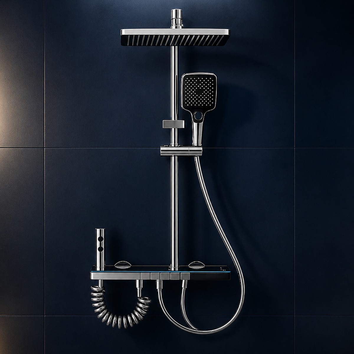 Colonne de douche thermostatique LED – Verre trempé 3 fonctions