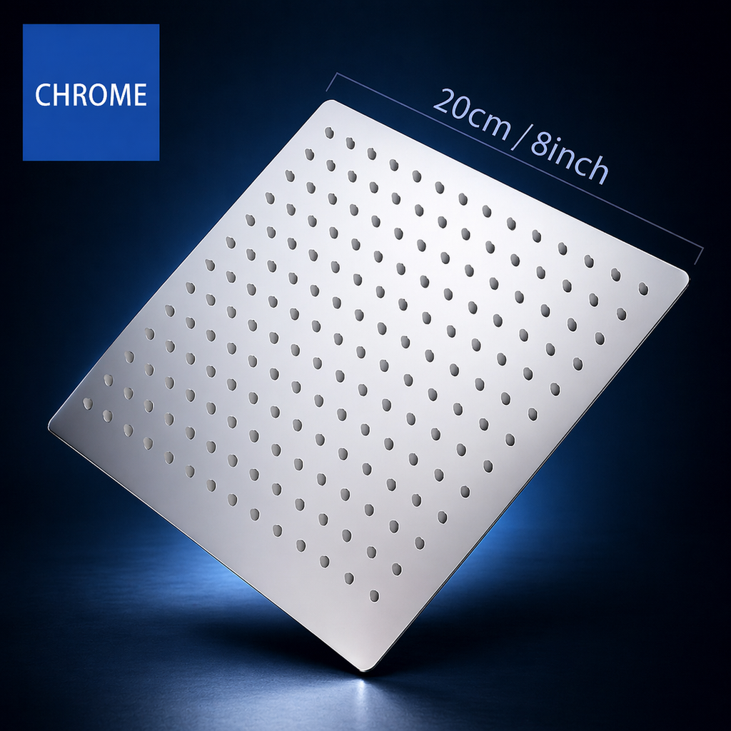 Tête de douche carrée Néro inox 20x20cm – Ultra-fine 2mm