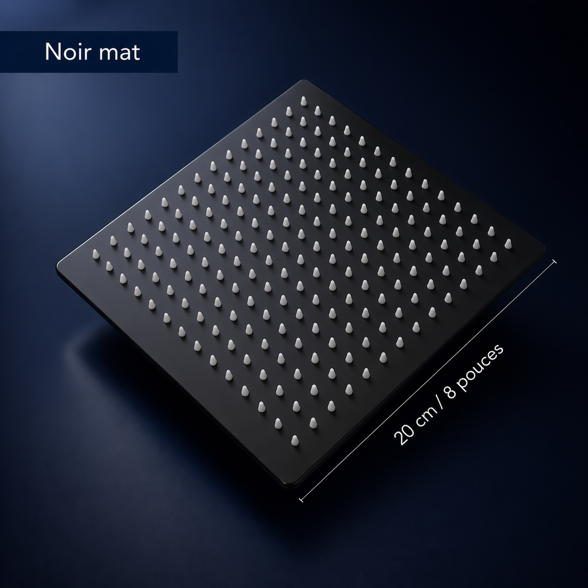 Tête de douche carrée Néro inox 20x20cm – Ultra-fine 2mm