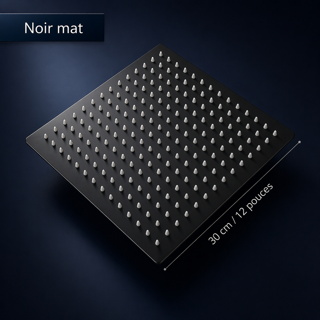 Tête de douche carrée Néro inox 20x20cm – Ultra-fine 2mm