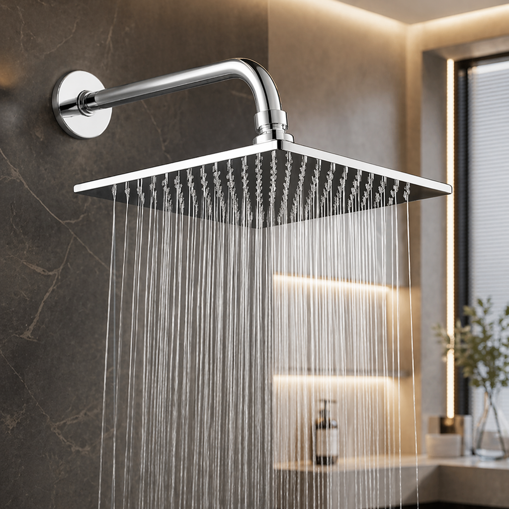 Tête de douche pluie carrée inox 20x20cm – 100 buses silicone